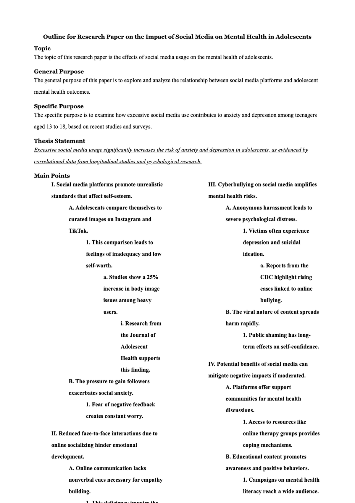 Educational full sentence outline on global warming with thesis statement and body sections_variant_2